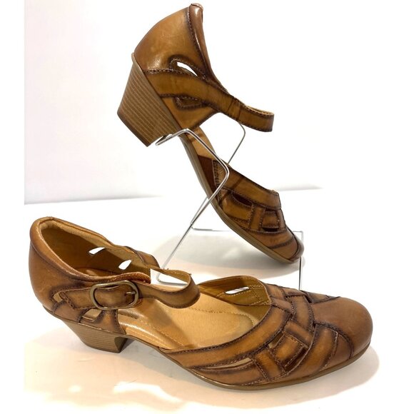 Earth Origins Lynx Brown Leather Mary Jane Heeled Shoes Size 11C Comfort Design - Picture 2 of 7